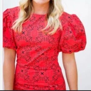 Shug! Red Puff Sleeve Top